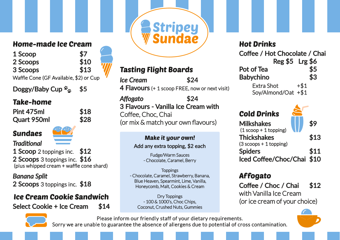 Menu, Stripey Sundae