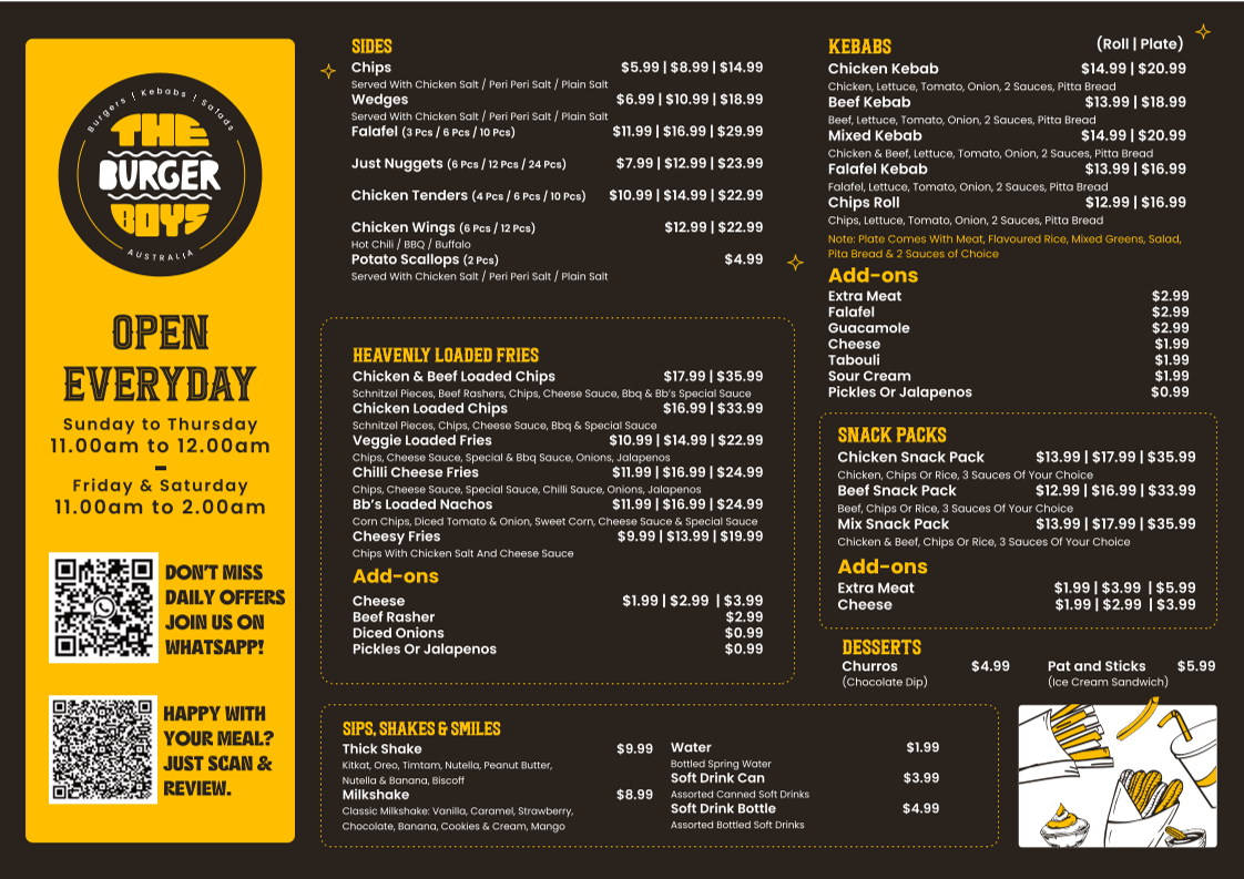 Menu, The Burger Boys