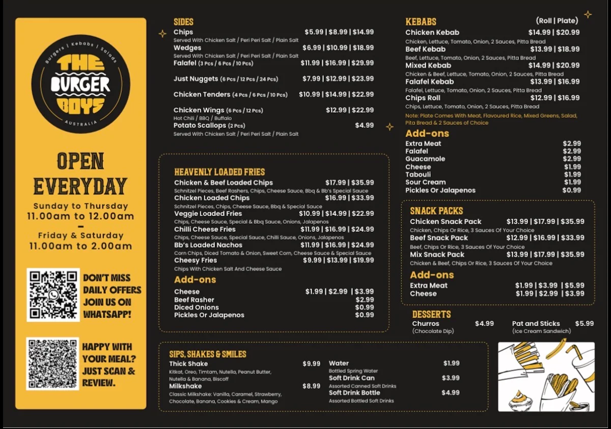 Menu, The Burger Boys