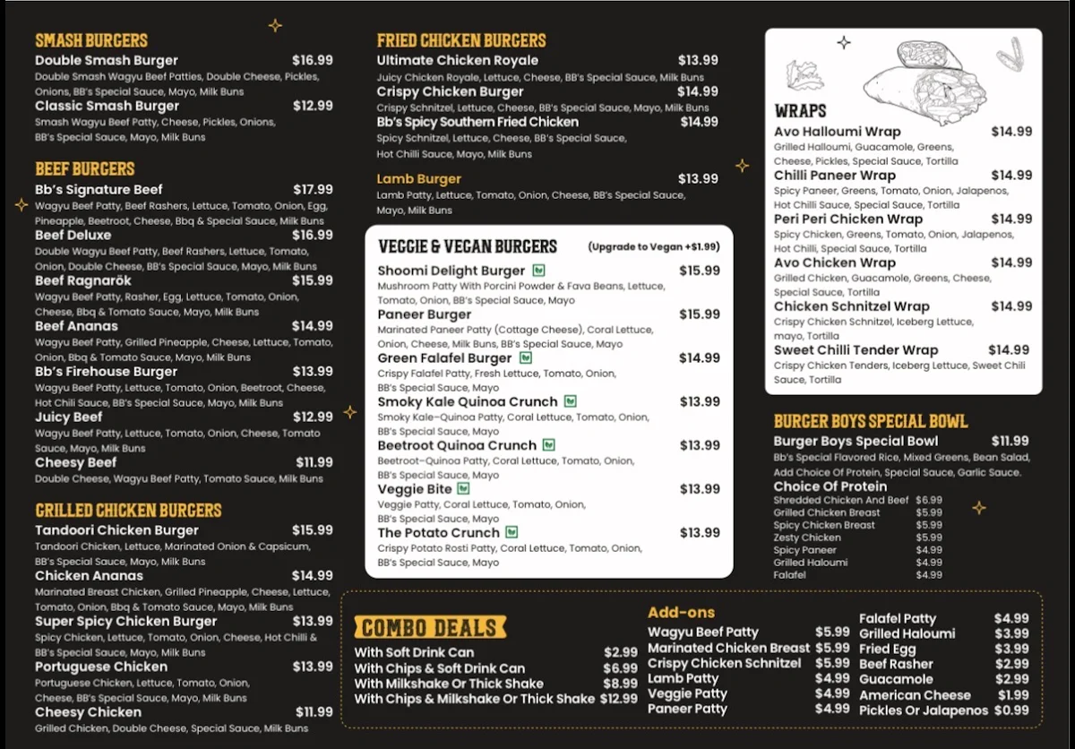 Menu, The Burger Boys