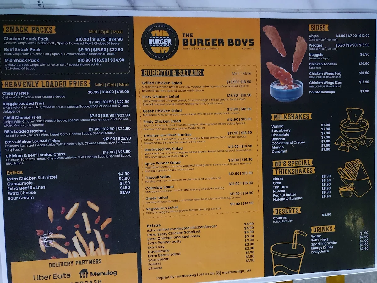 Menu, The Burger Boys