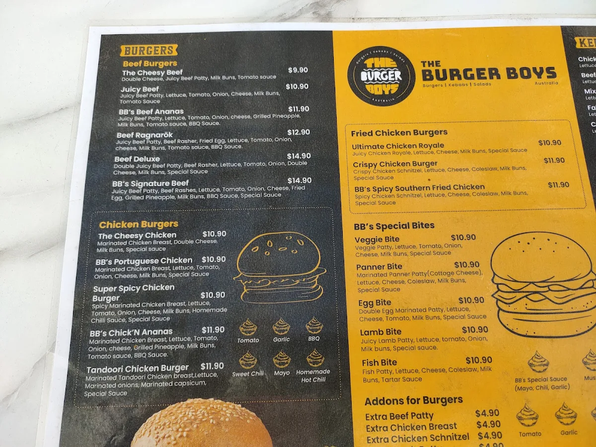 Menu, The Burger Boys