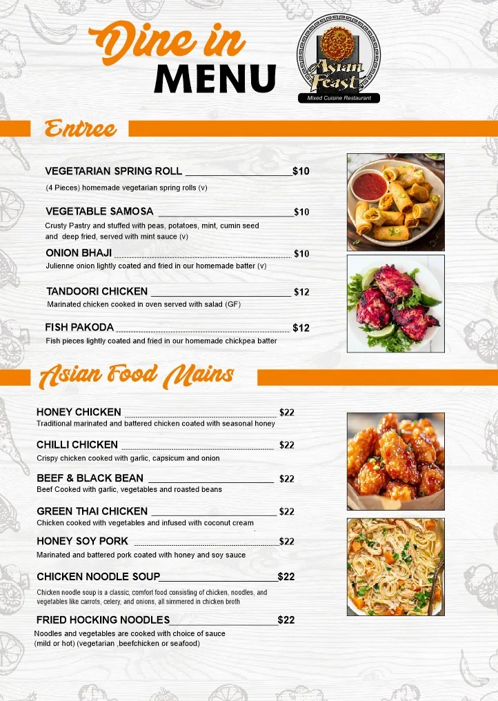 Menu, Asian Feast