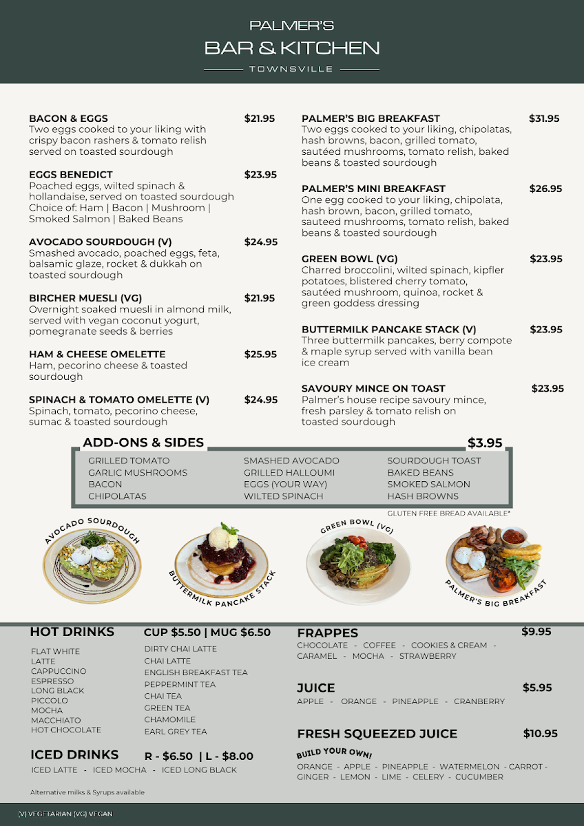 Menu, Palmer's Bar and Kitchen