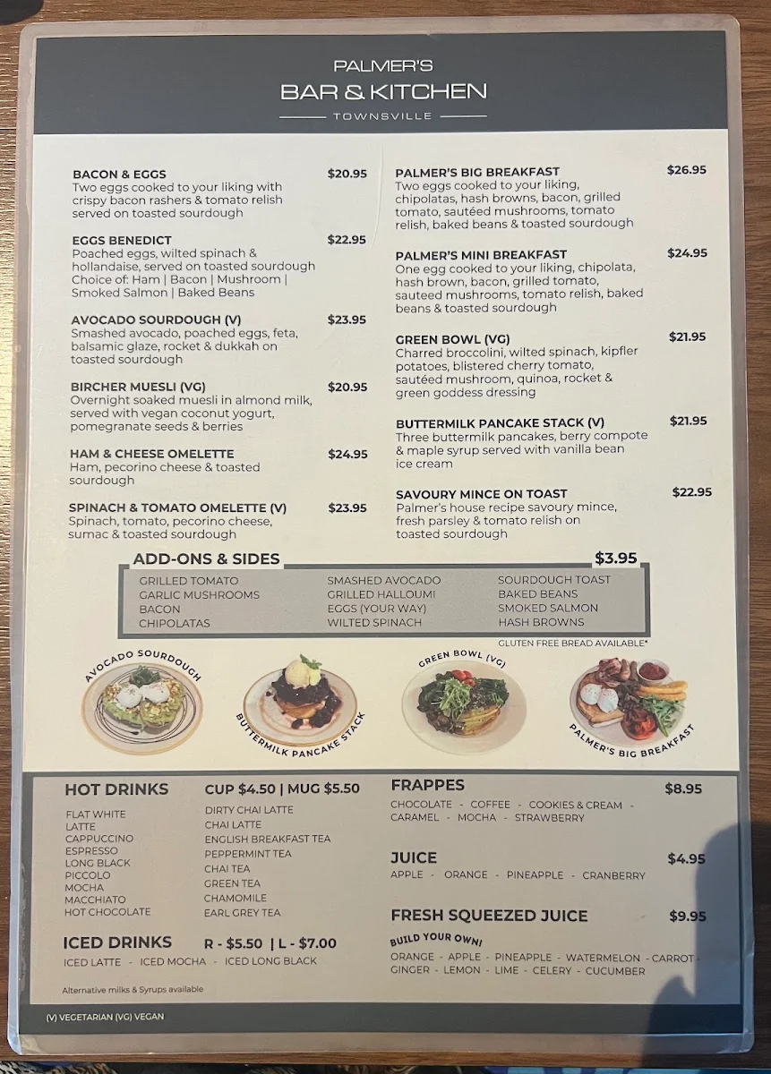 Menu, Palmer's Bar and Kitchen