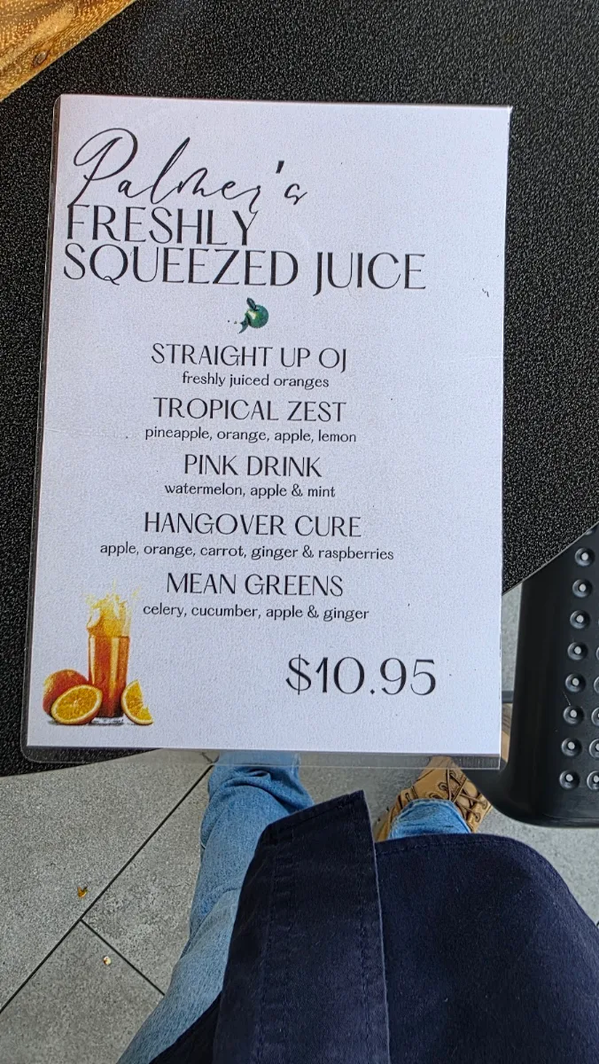 Menu, Palmer's Bar and Kitchen