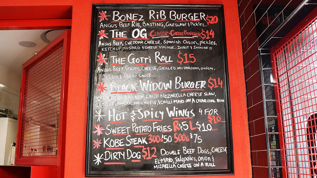Menu, Burger Cartel - Rockdale