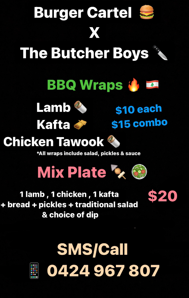 Menu, Burger Cartel - Rockdale