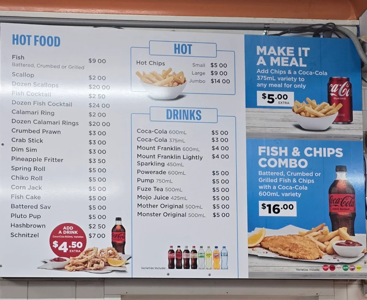 Menu, Longworth Seafood & Schnitzel