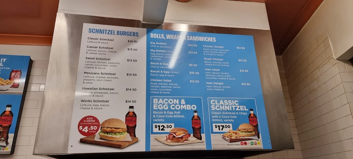 Menu, Longworth Seafood & Schnitzel