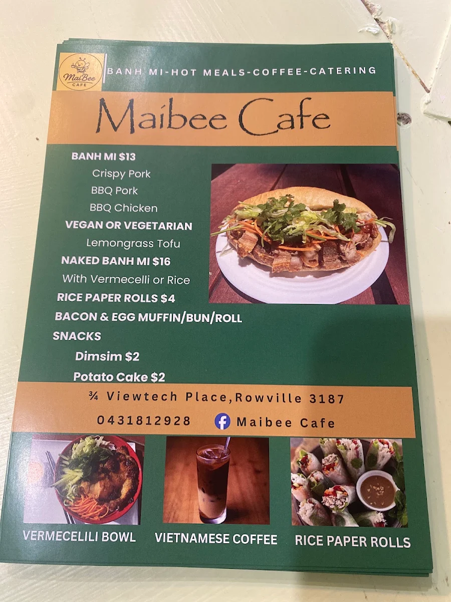 Menu, MaiBee Cafe