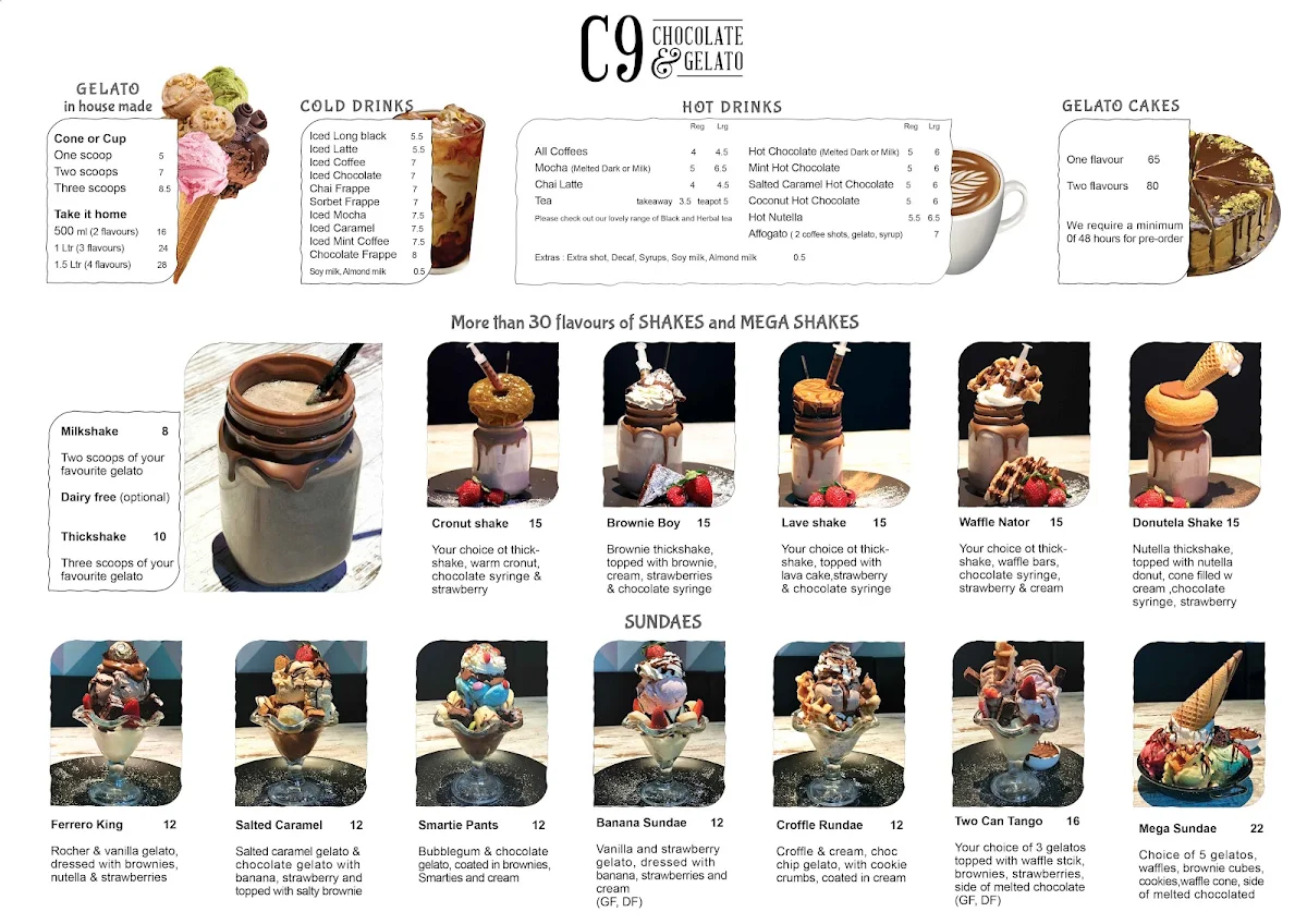 Menu, C9 Chocolate & Gelato Burwood