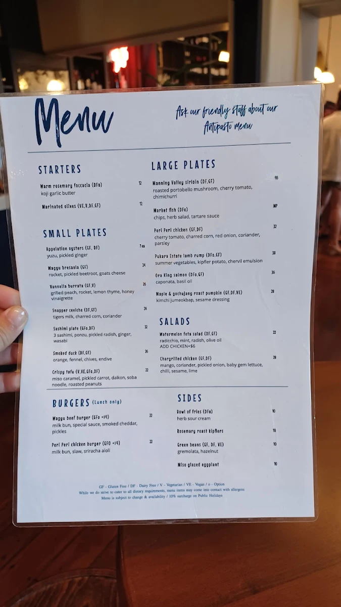 Menu, Customs House Hotel