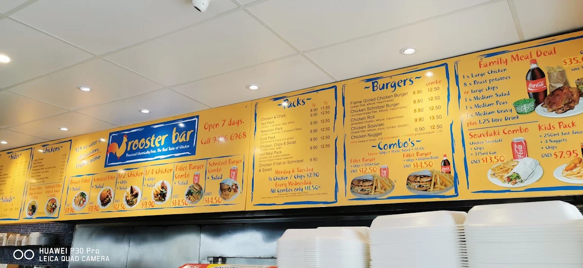 Menu, Rooster Bar