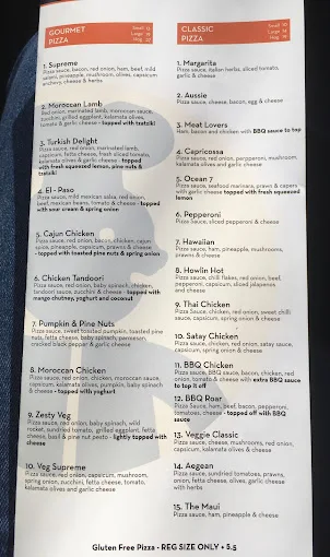 Menu, Pizza Pastaria