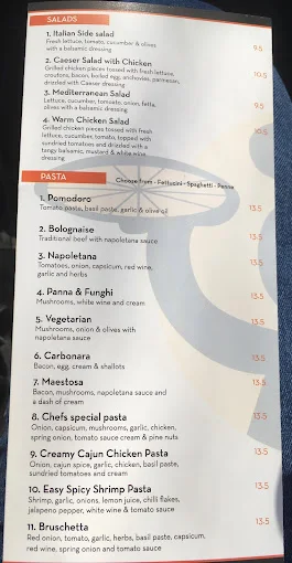 Menu, Pizza Pastaria