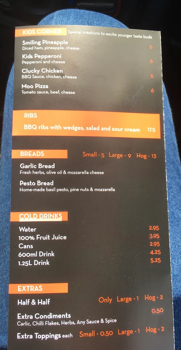 Menu, Pizza Pastaria