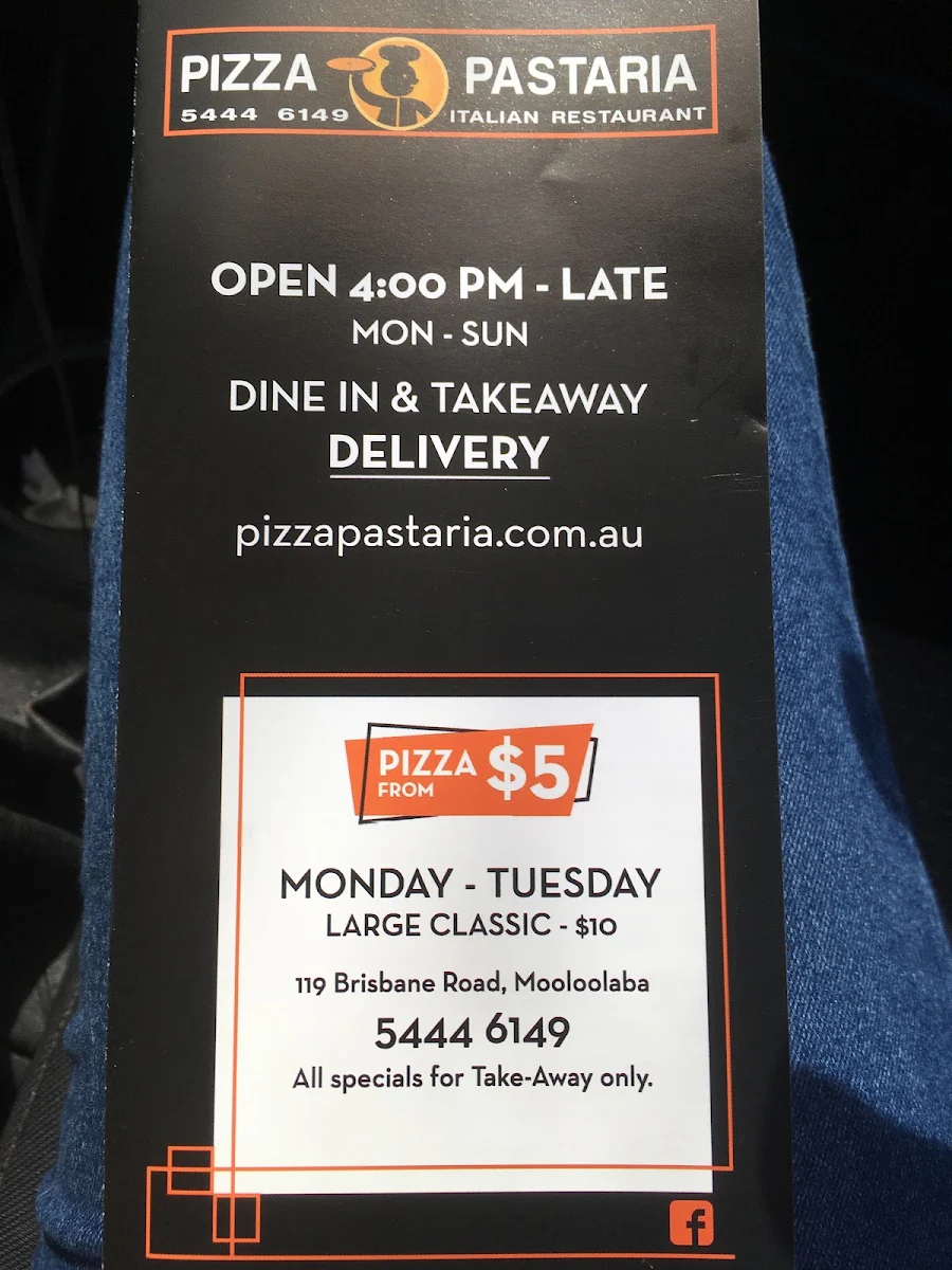 Menu, Pizza Pastaria