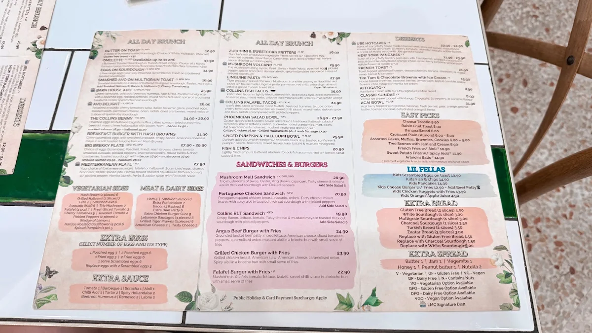 Menu, Lil Miss Collins Burwood