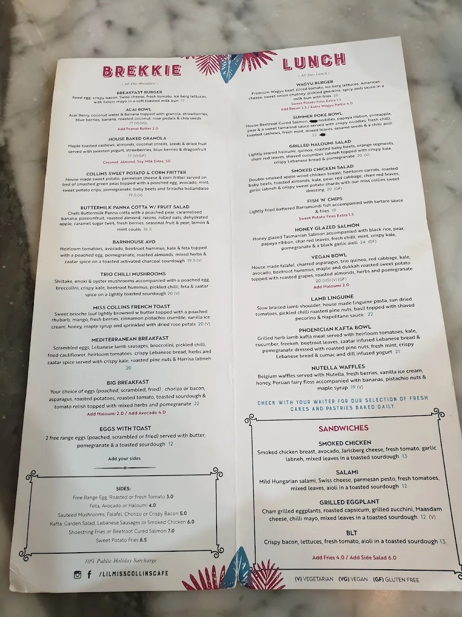 Menu, Lil Miss Collins Burwood