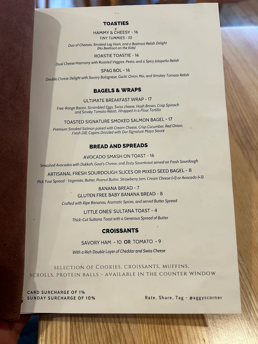 Menu, Aggy's Corner