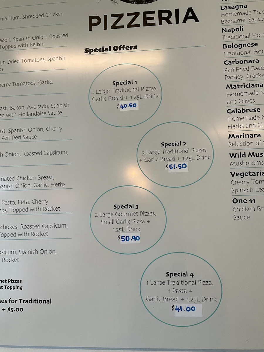 Menu, ONE11PIZZERIA
