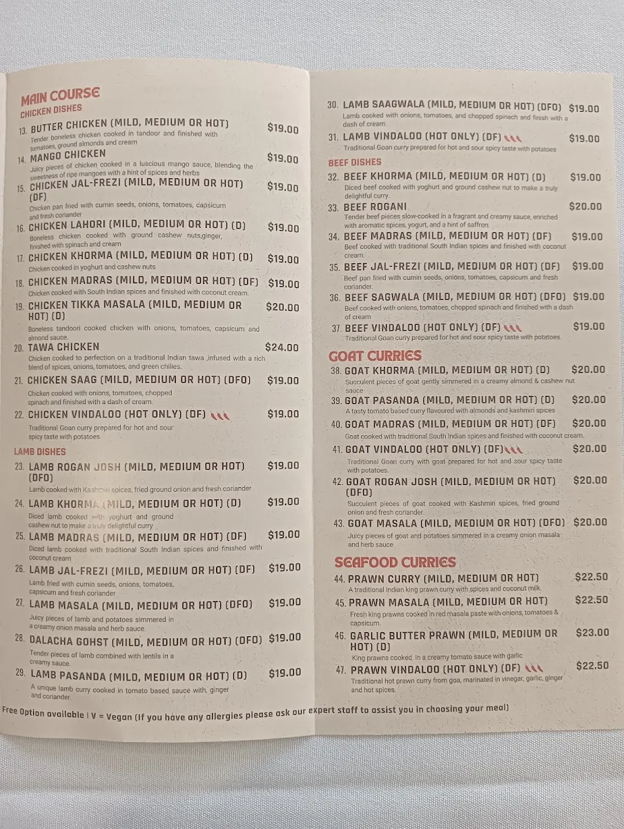 Menu, Chingaari Indian Restaurant