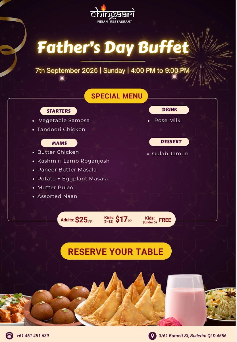 Menu, Chingaari Indian Restaurant