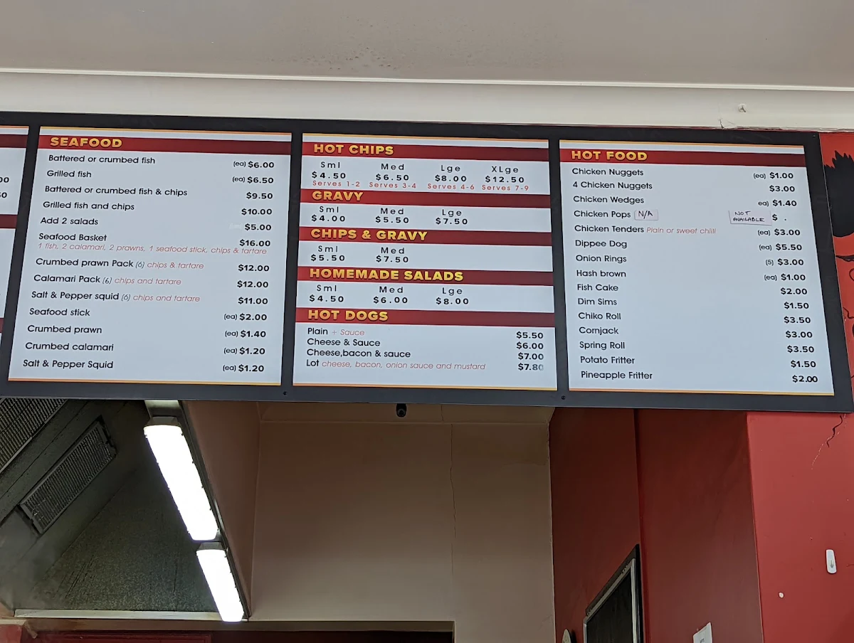 Menu, Tanunda Chicken & Seafood