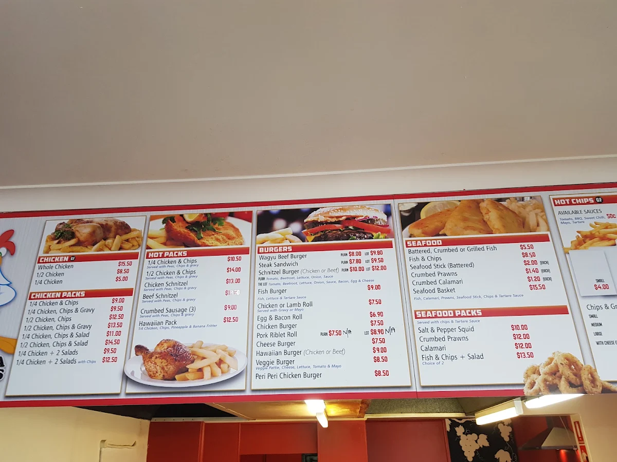 Menu, Tanunda Chicken & Seafood