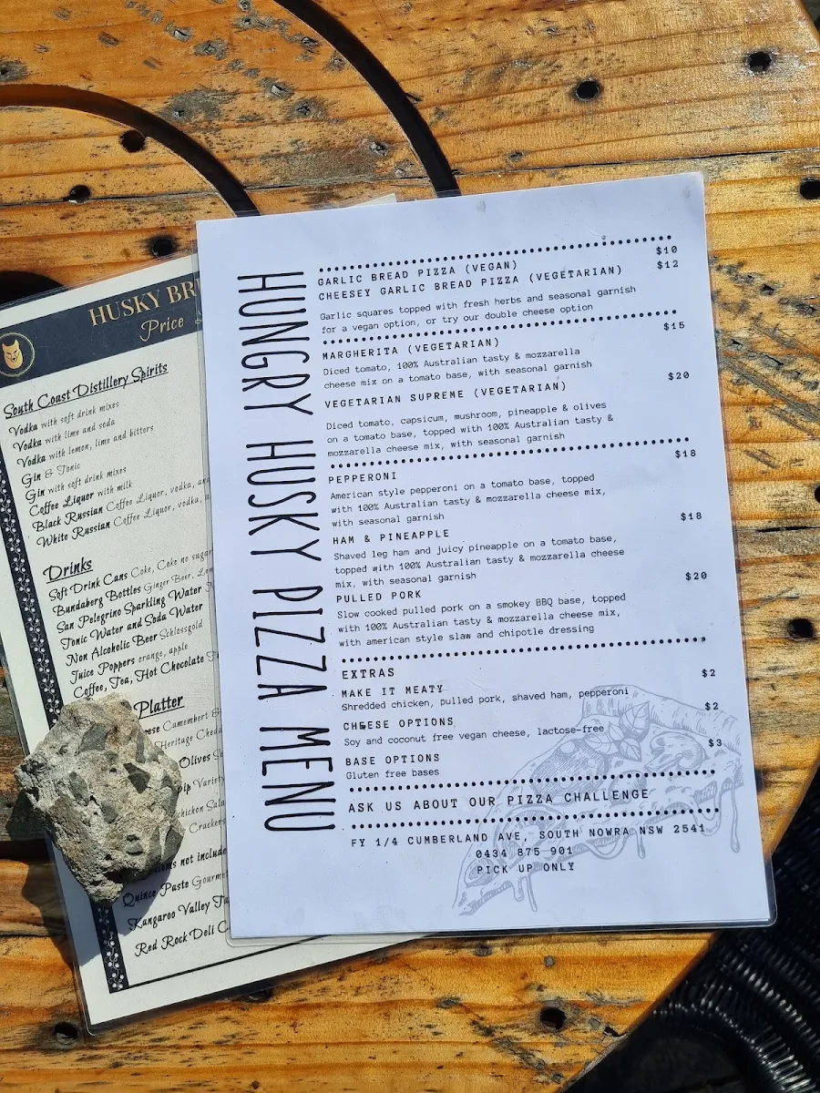 Menu, Hungry Husky Pizza