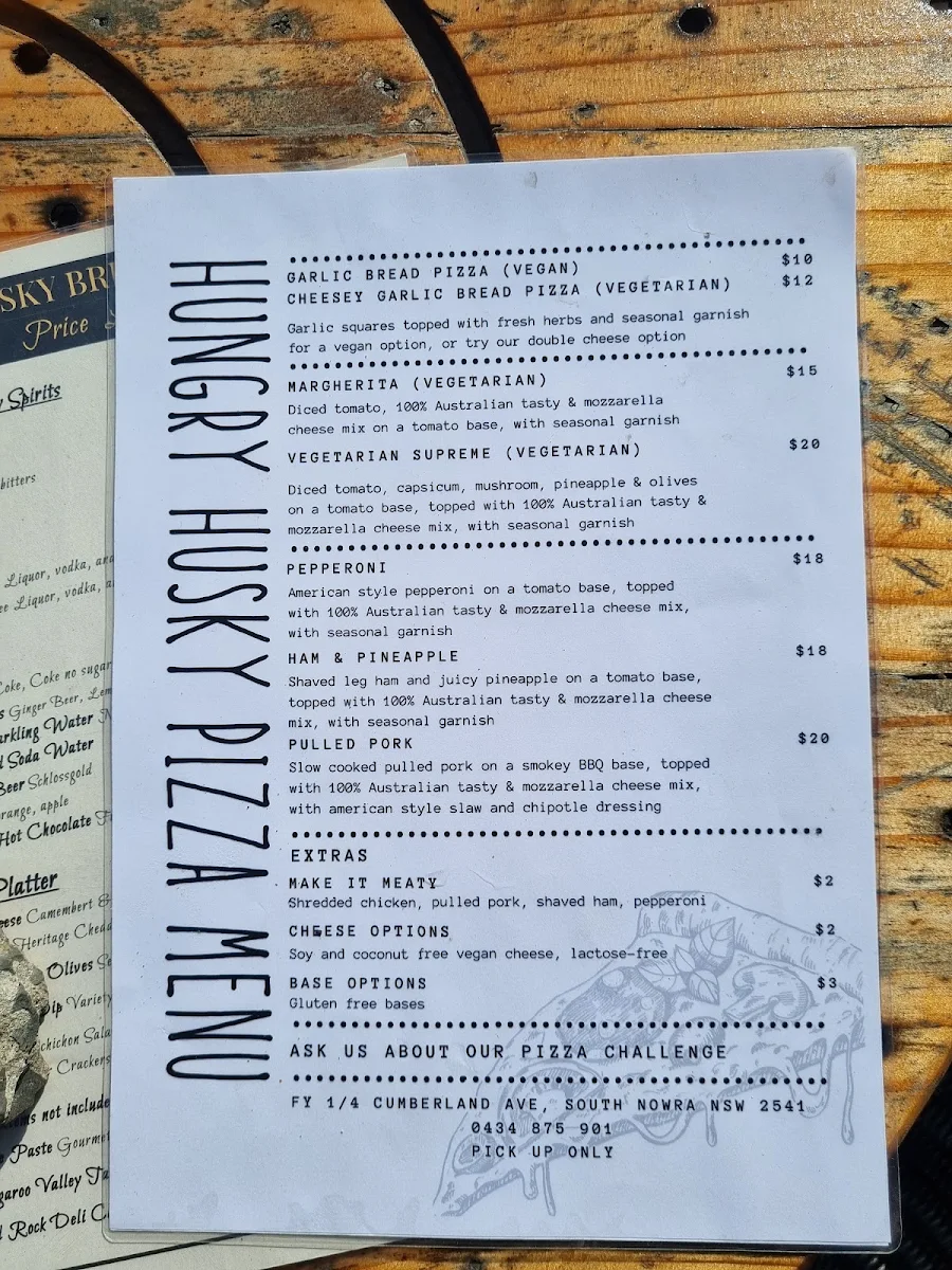 Menu, Hungry Husky Pizza