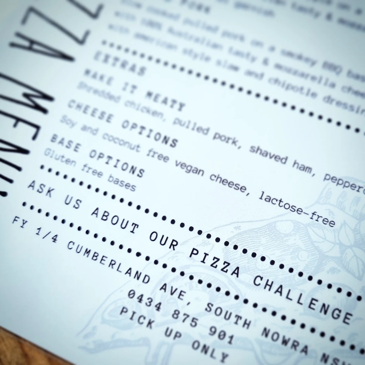 Menu, Hungry Husky Pizza