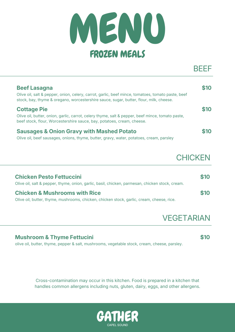 Menu, Gather Cafe