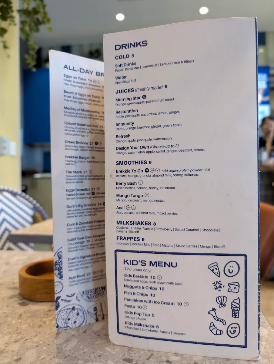 Menu, Durk's Cafe + Eatery Tallawong