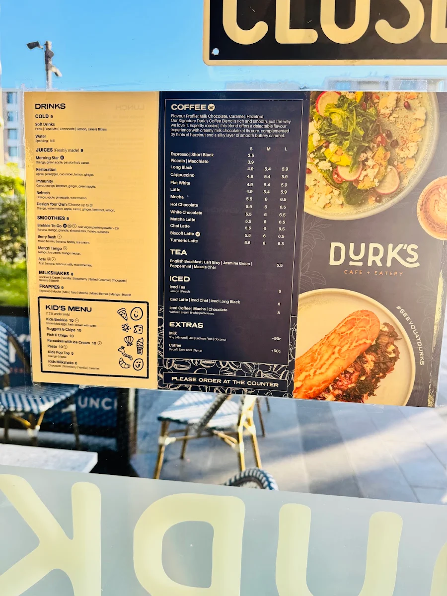 Menu, Durk's Cafe + Eatery Tallawong