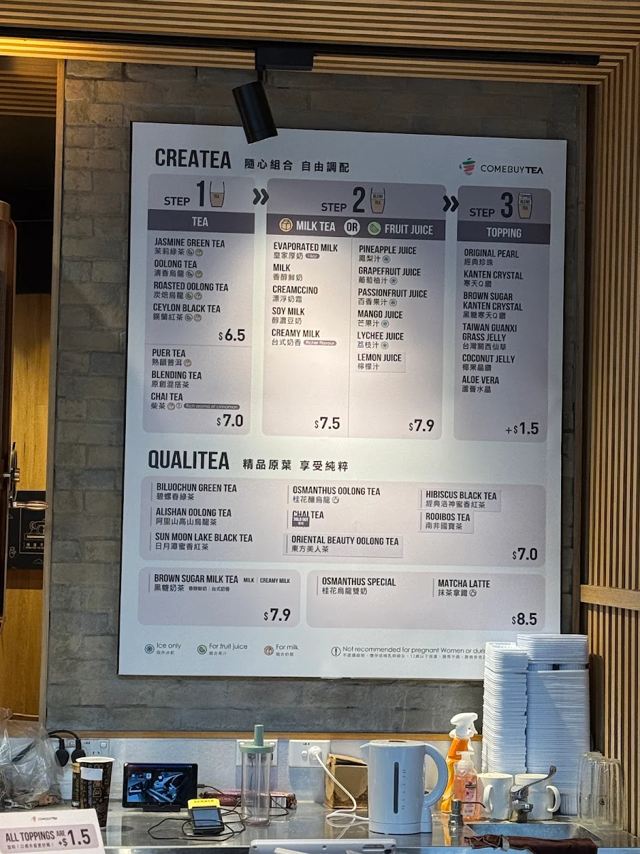 Menu, Come Buy Tea Mount Gravatt