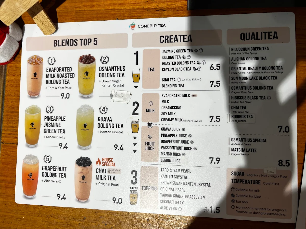 Menu, Come Buy Tea Mount Gravatt