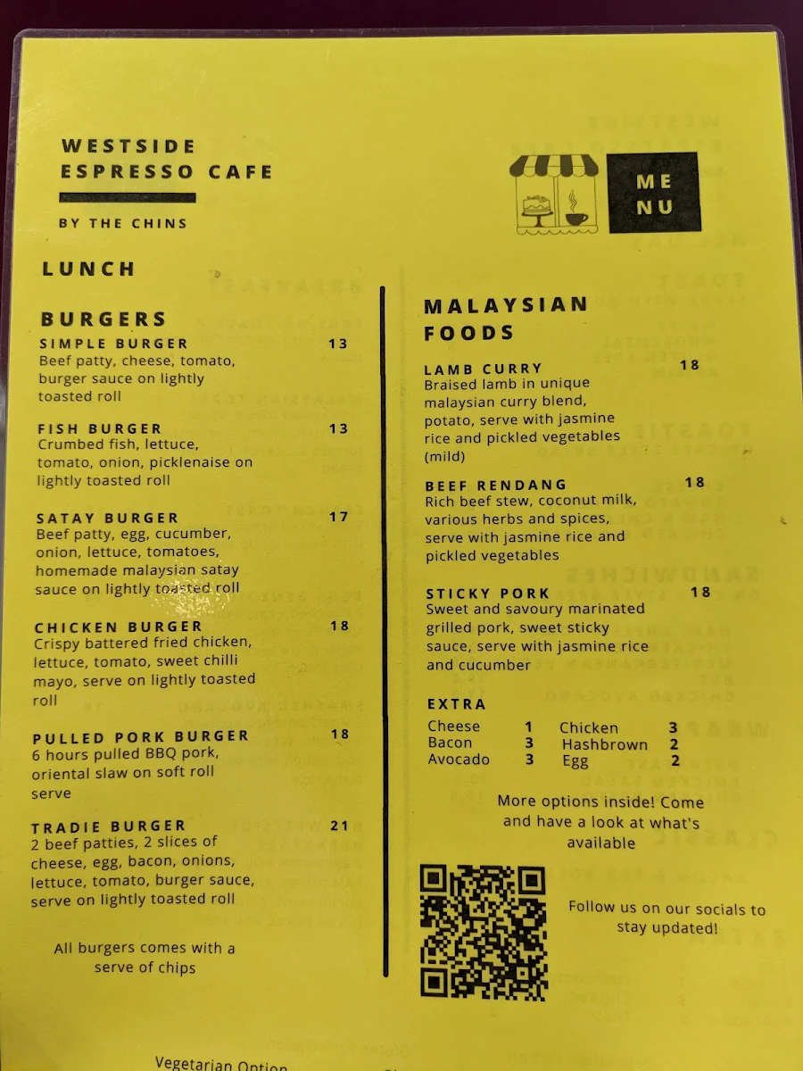 Menu, Westside Espresso Cafe