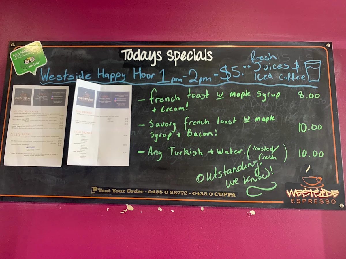 Menu, Westside Espresso Cafe