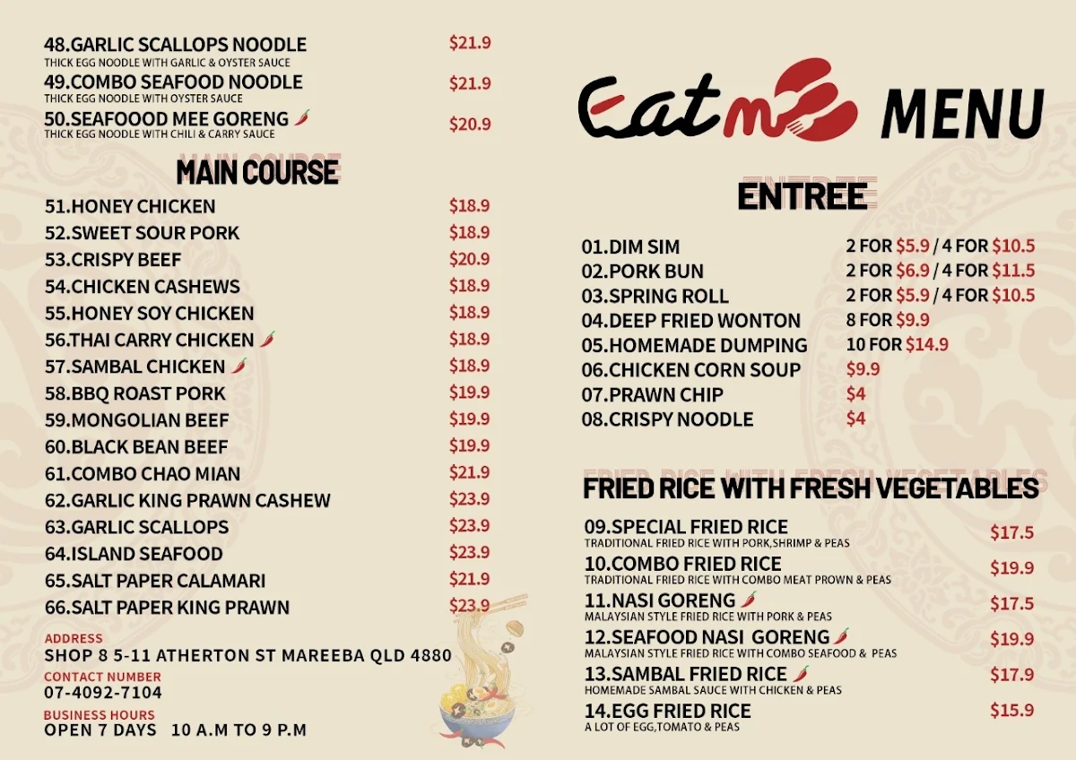 Menu, EAT ME Noodle&Rice