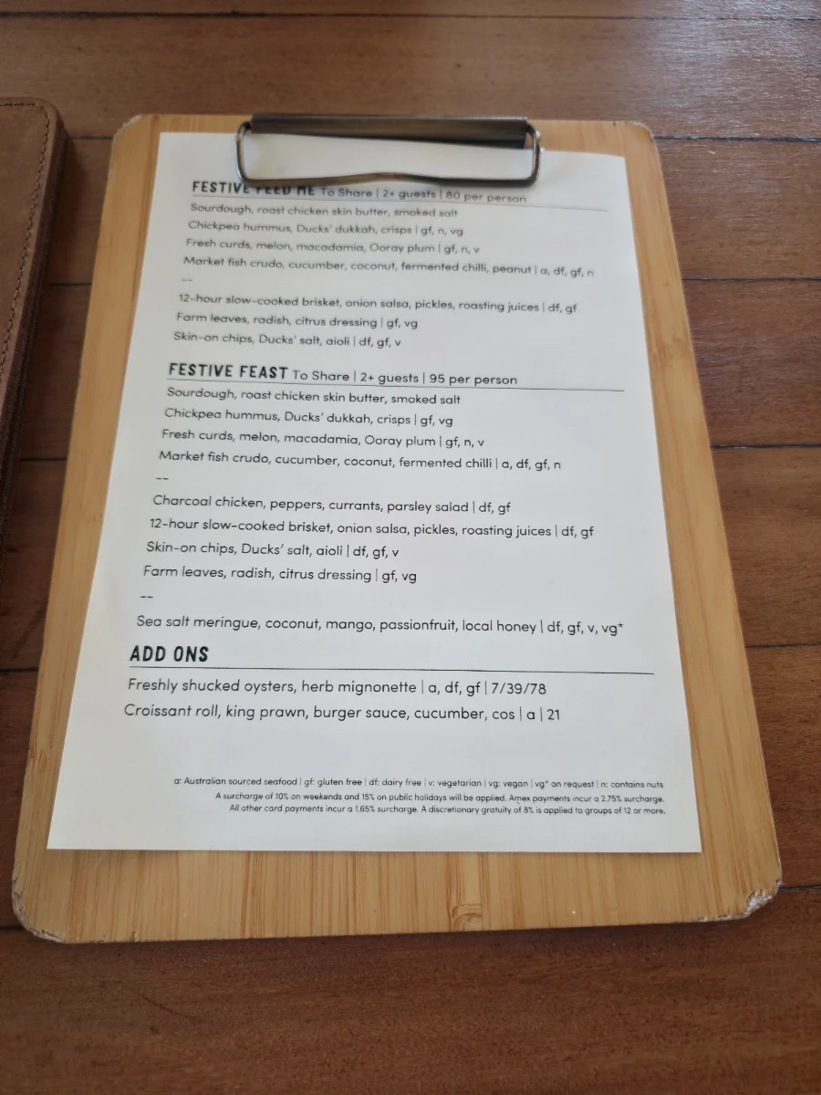 Menu, Three Blue Ducks, Byron Bay