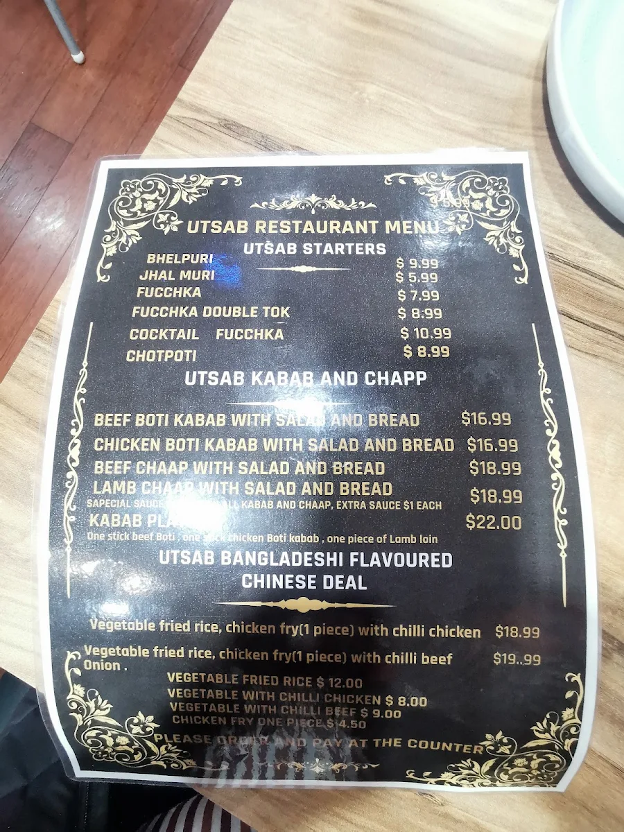 Menu, Utsab Restaurant