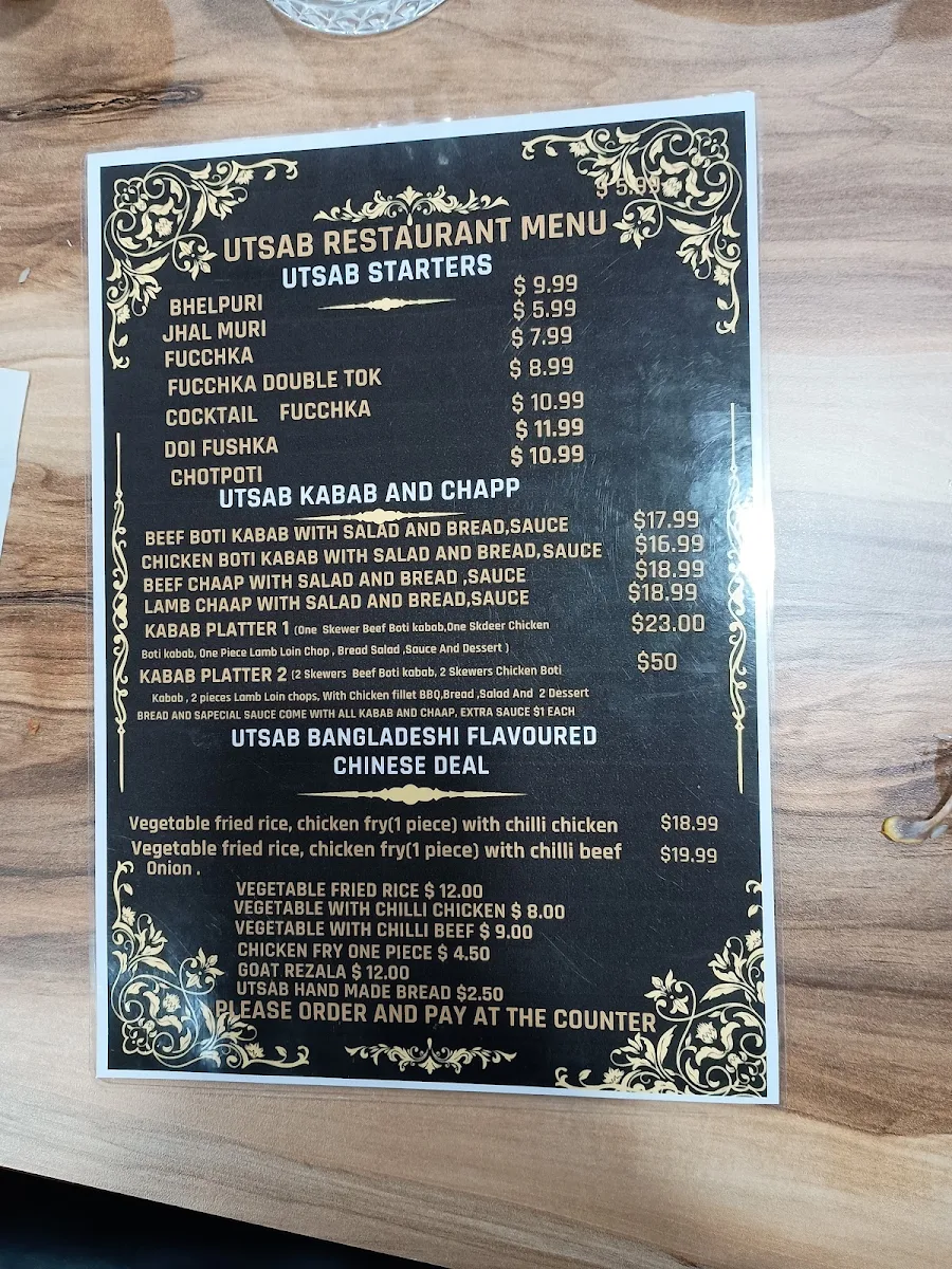 Menu, Utsab Restaurant