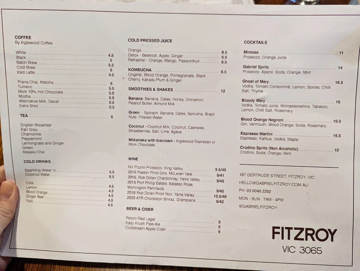 Menu, GABRIEL FITZROY
