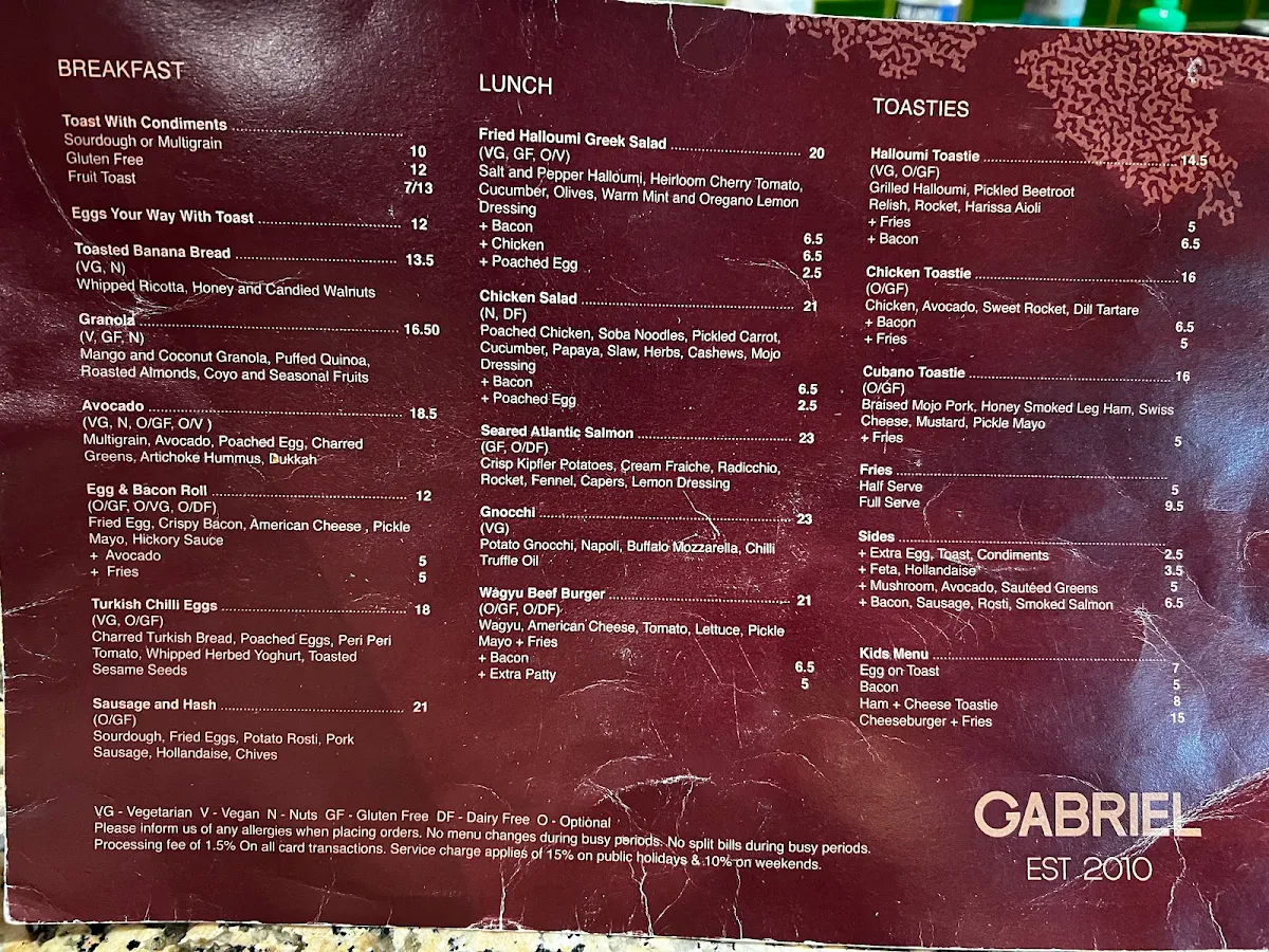 Menu, GABRIEL FITZROY