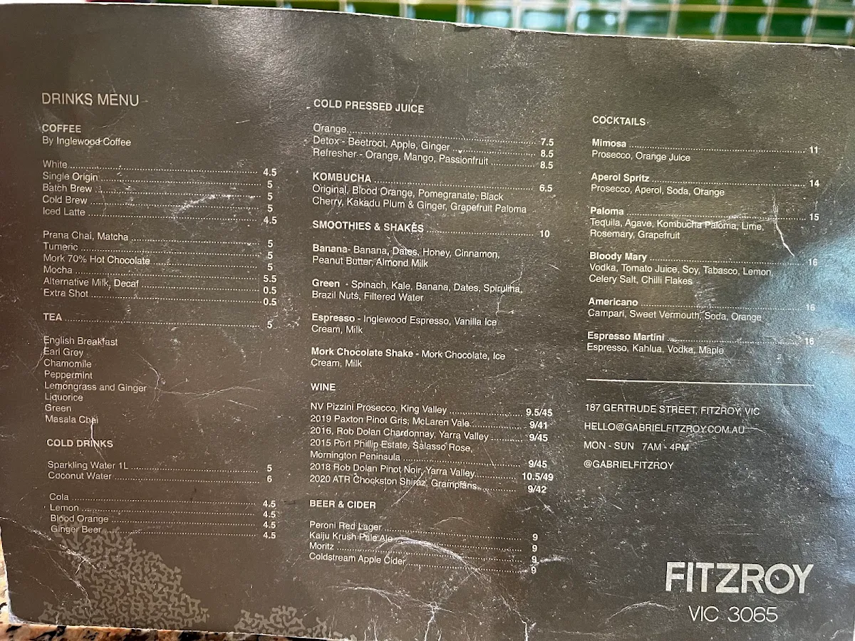 Menu, GABRIEL FITZROY