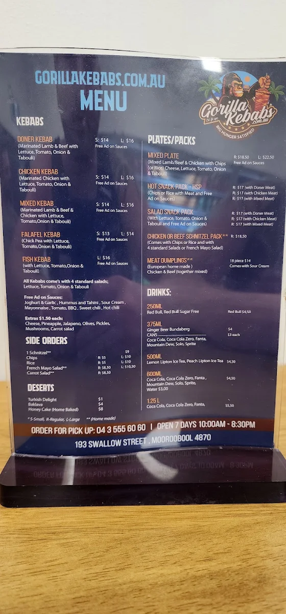 Menu, Gorilla Kebabs