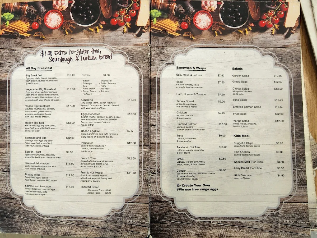 Menu, Pennant Hills Heritage Cafe