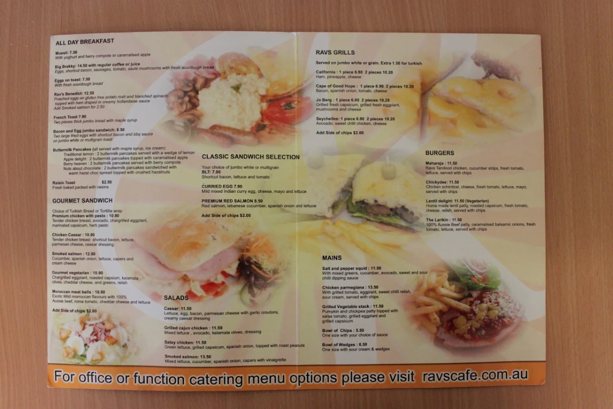 Menu, Pennant Hills Heritage Cafe